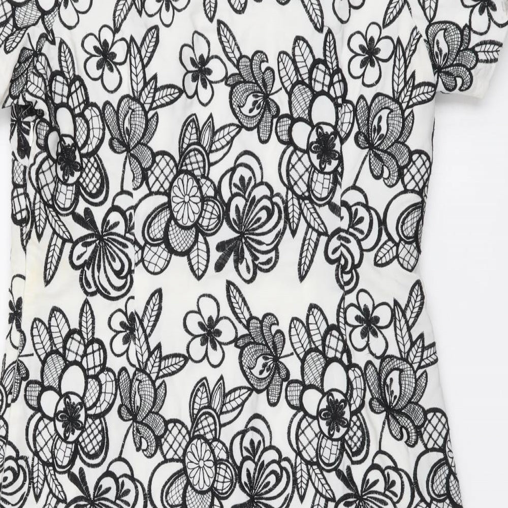Monsoon Womens White Floral Polyester Sheath Size 12 Scoop Neck Zip