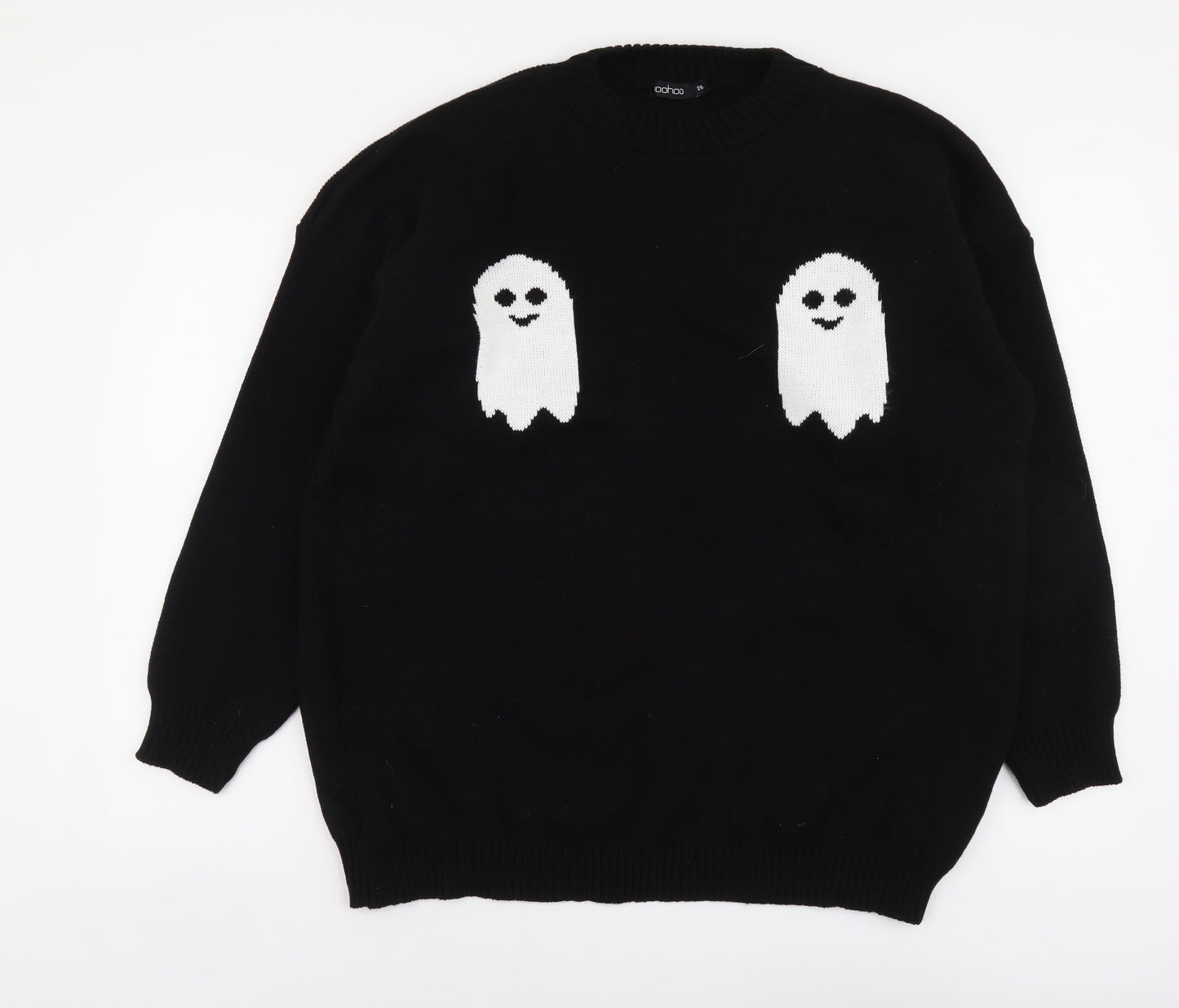 Boohoo Womens Black Round Neck Acrylic Pullover Jumper Size 26 - Ghost print