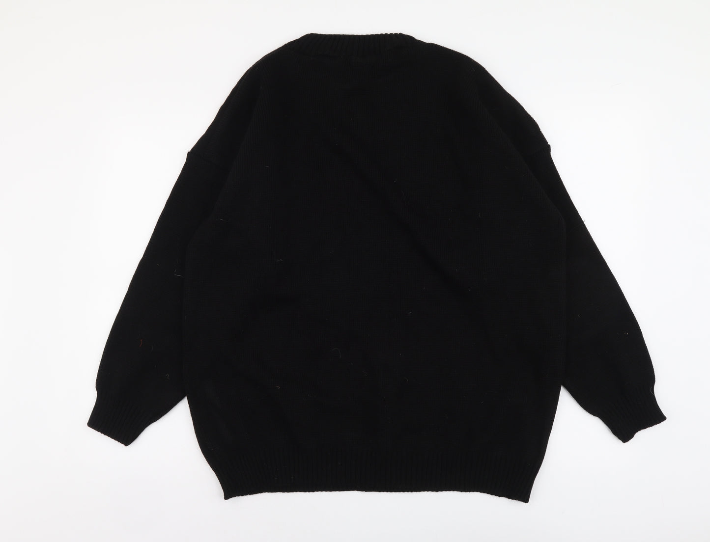 Boohoo Womens Black Round Neck Acrylic Pullover Jumper Size 26 - Ghost print