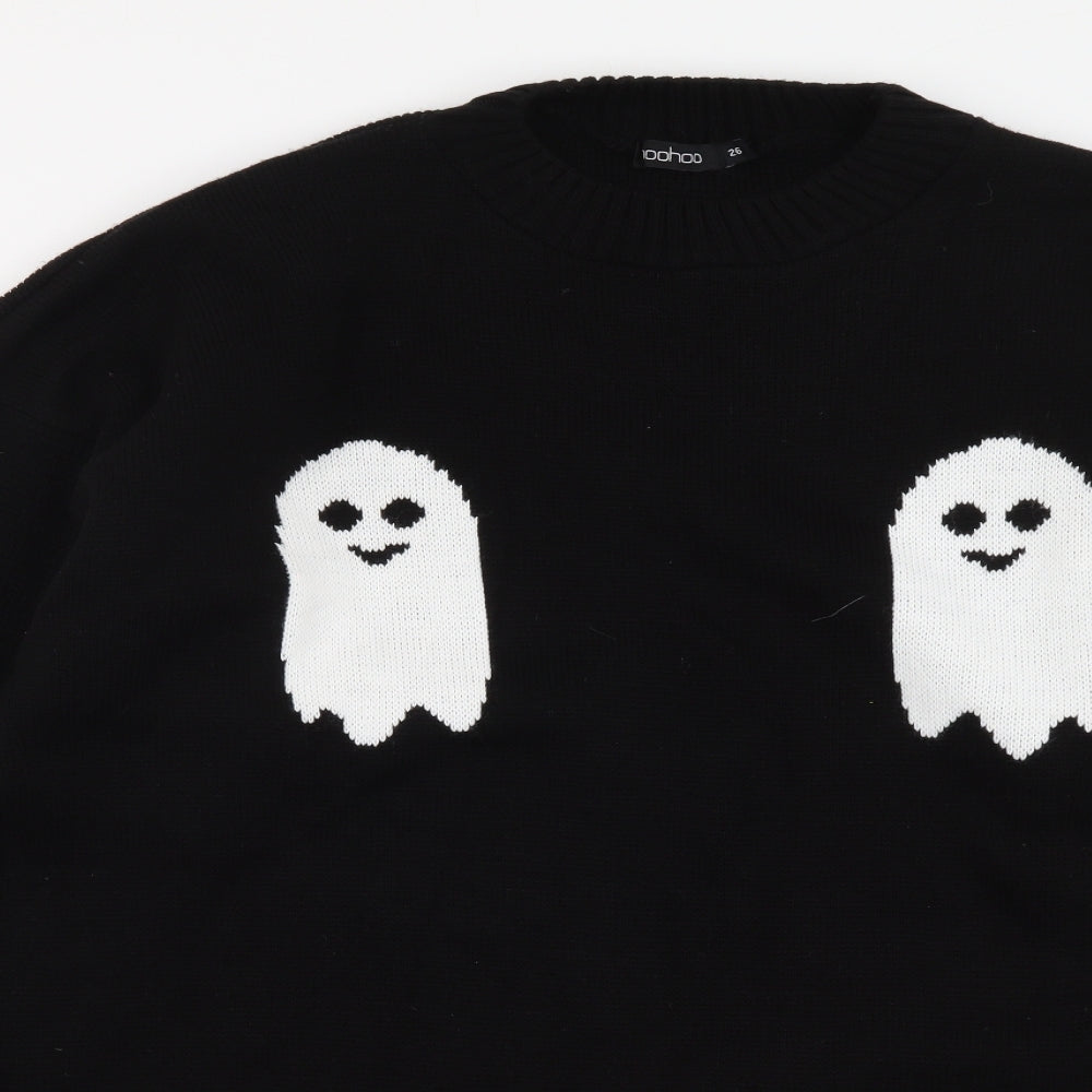 Boohoo Womens Black Round Neck Acrylic Pullover Jumper Size 26 - Ghost print