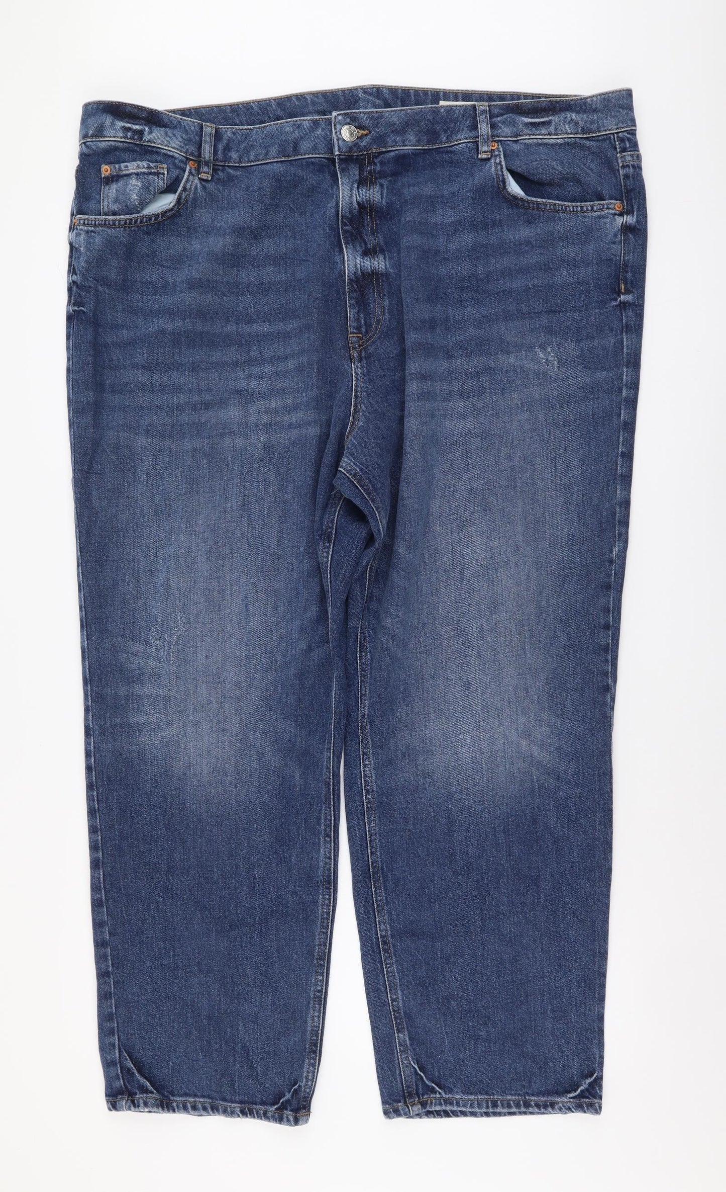 Marks and Spencer Womens Blue Cotton Straight Jeans Size 24 L28 in Regular Button