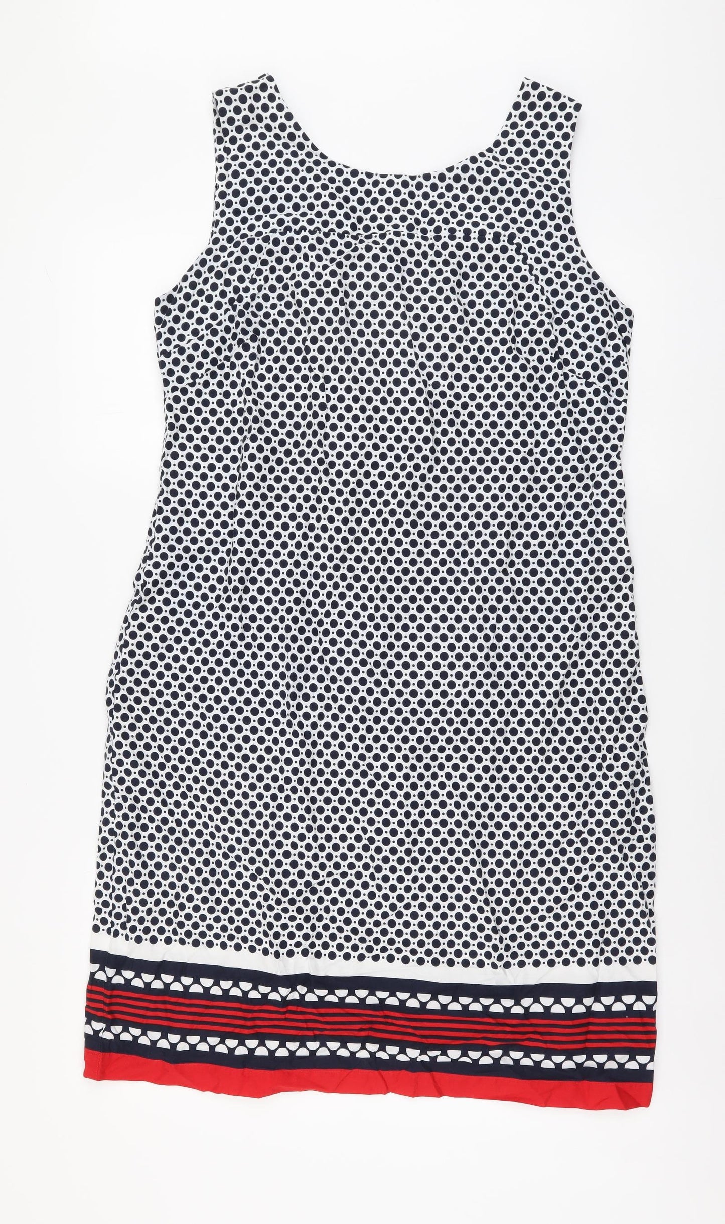 Alice Collins Womens Blue Geometric Cotton Shift Size 14 Scoop Neck Zip