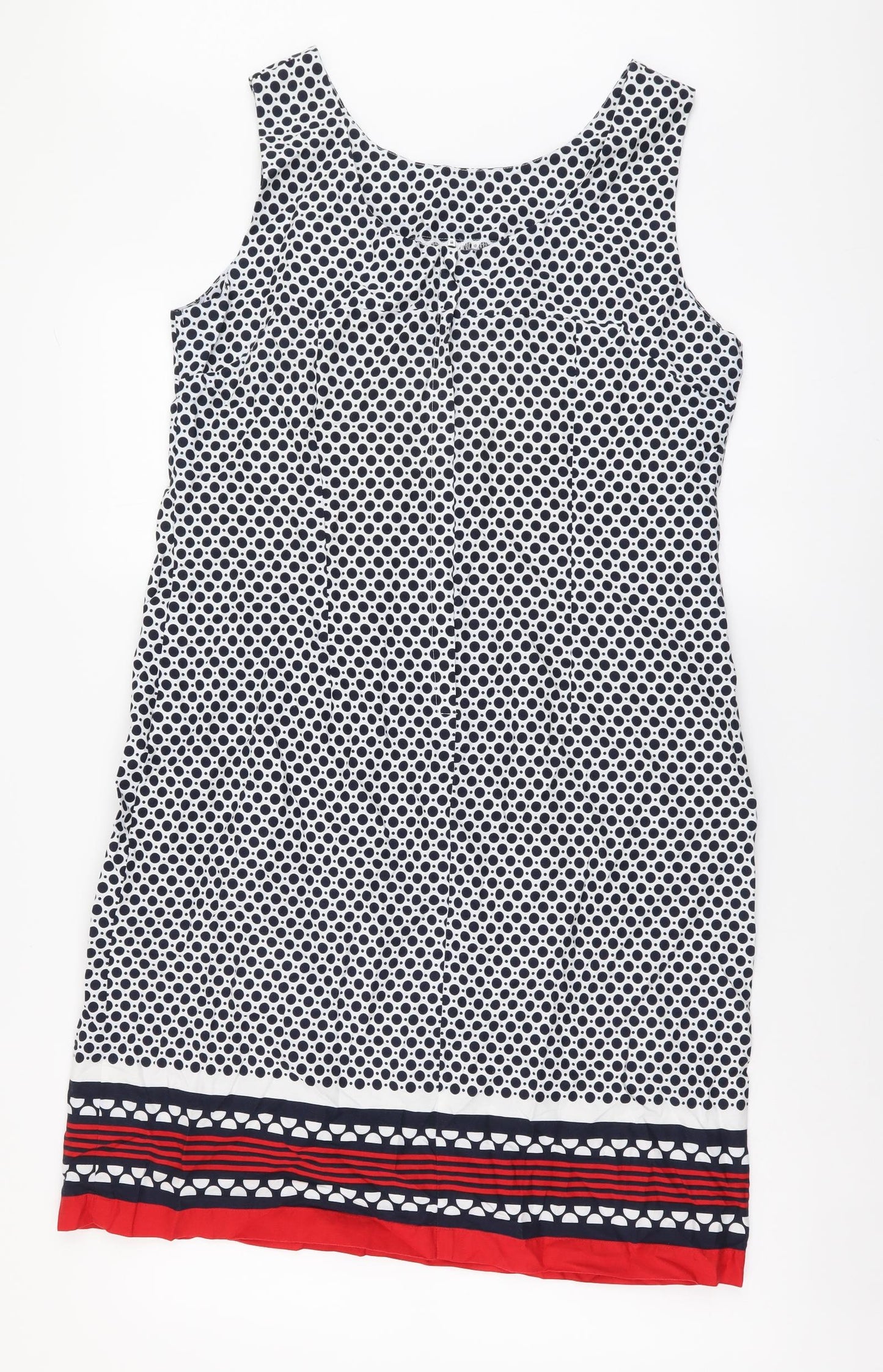 Alice Collins Womens Blue Geometric Cotton Shift Size 14 Scoop Neck Zip