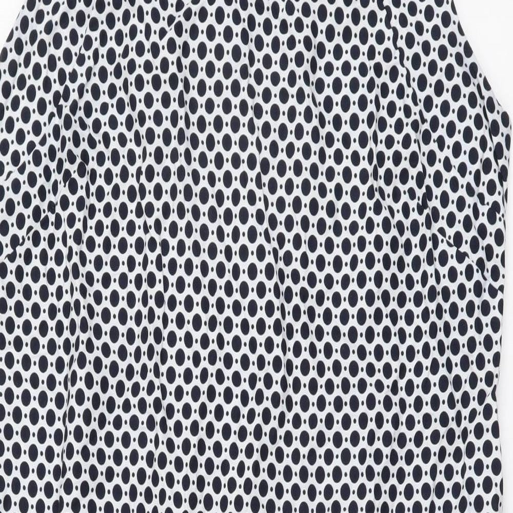 Alice Collins Womens Blue Geometric Cotton Shift Size 14 Scoop Neck Zip