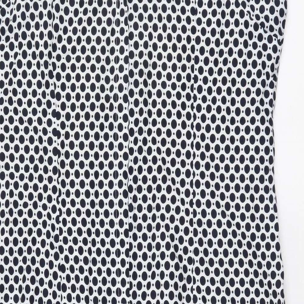 Alice Collins Womens Blue Geometric Cotton Shift Size 14 Scoop Neck Zip