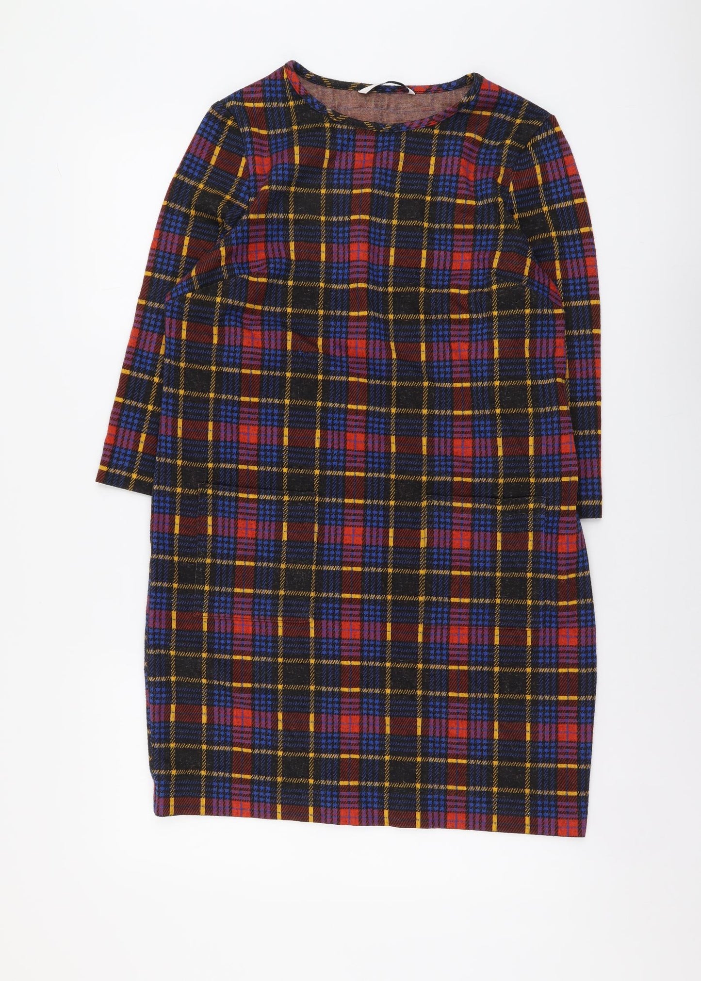 TU Womens Multicoloured Plaid Polyester A-Line Size 12 Round Neck Pullover