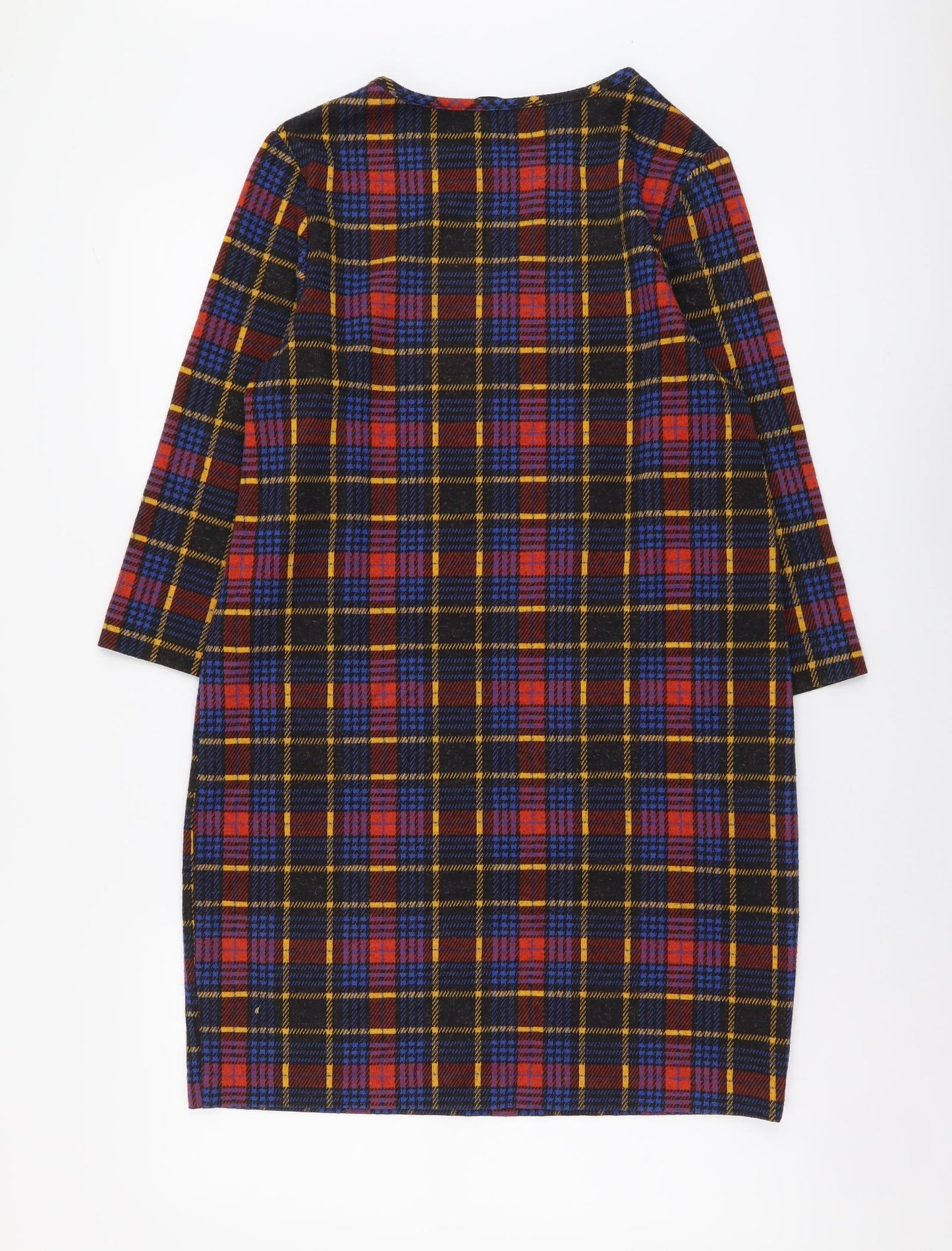 TU Womens Multicoloured Plaid Polyester A-Line Size 12 Round Neck Pullover
