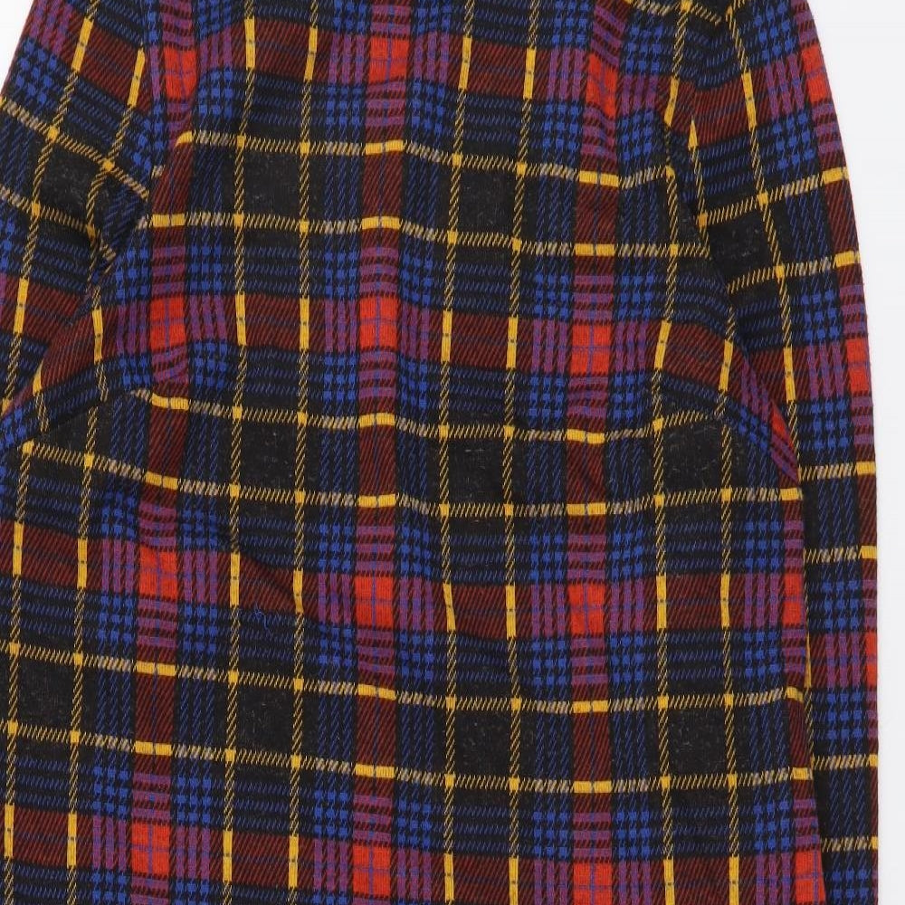 TU Womens Multicoloured Plaid Polyester A-Line Size 12 Round Neck Pullover