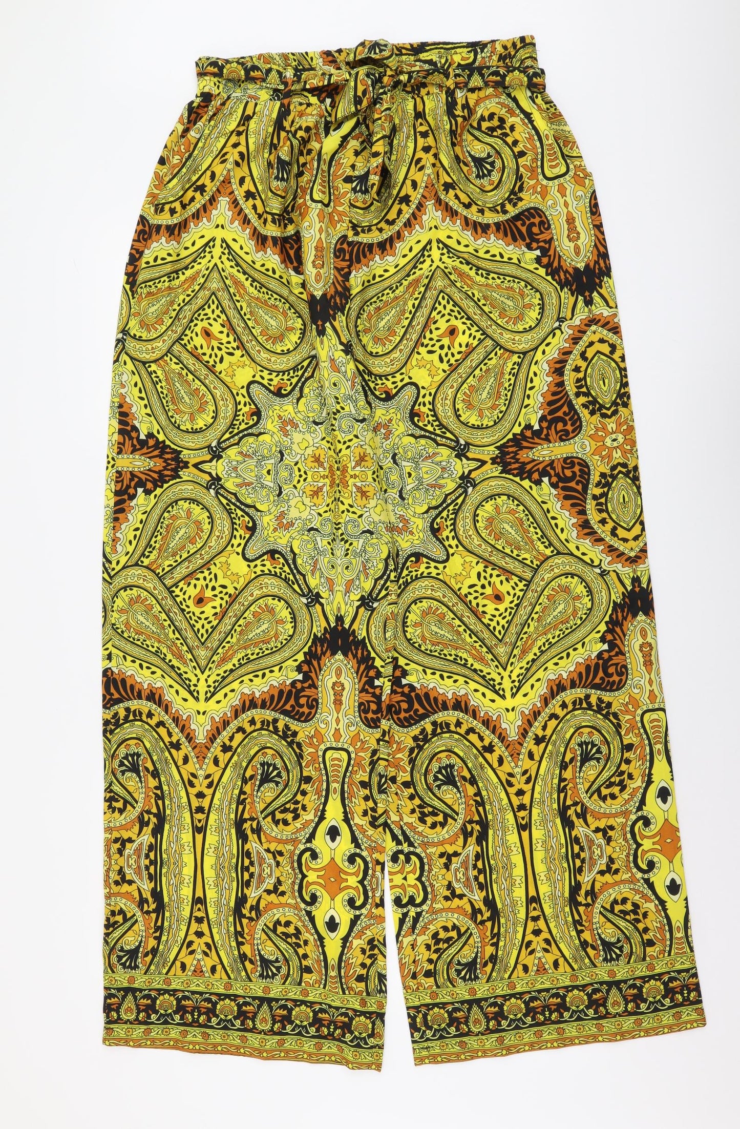 Boohoo Womens Yellow Geometric Polyester Harem Trousers Size 14 L31 in Regular Snap