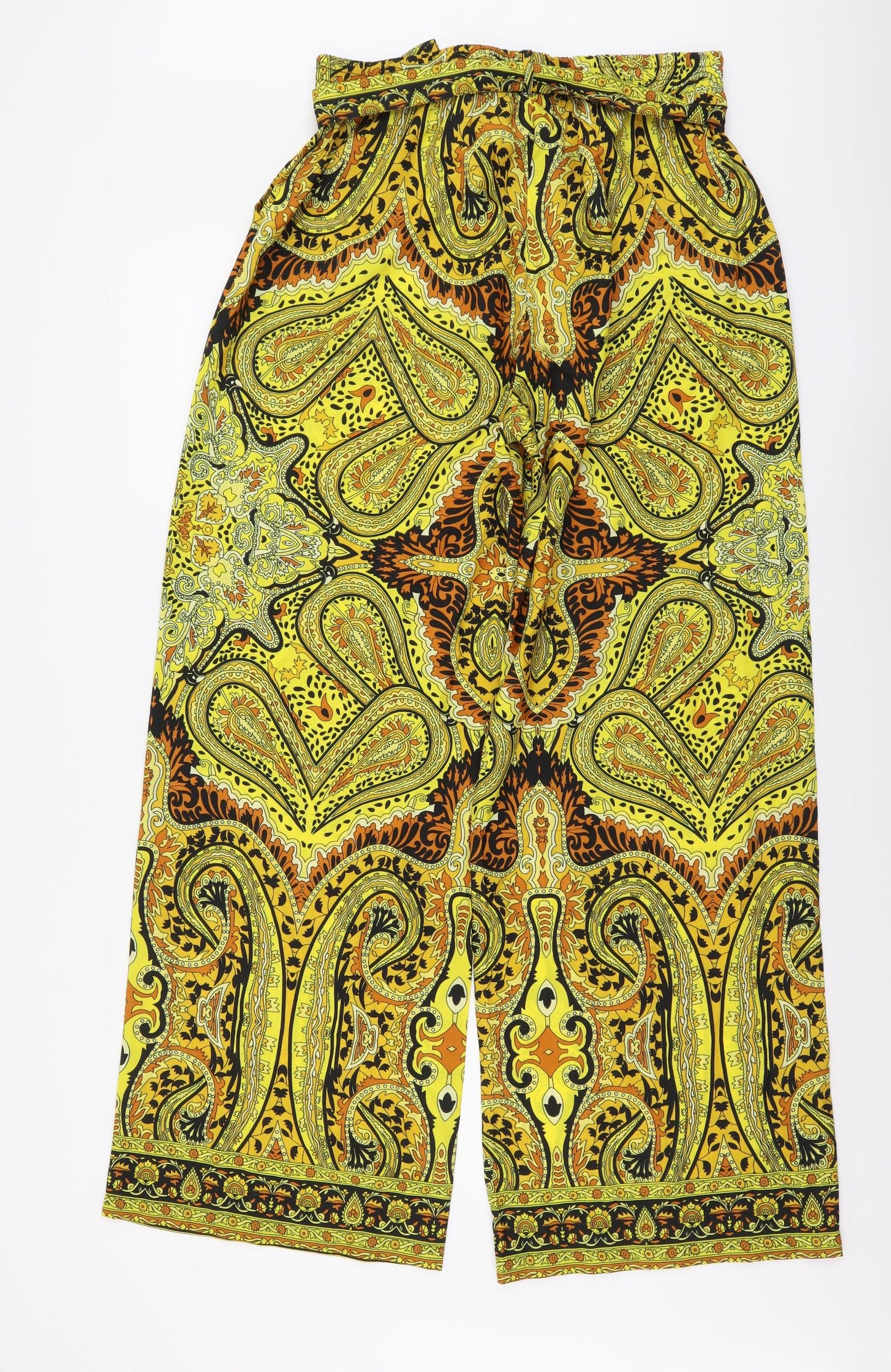 Boohoo Womens Yellow Geometric Polyester Harem Trousers Size 14 L31 in Regular Snap