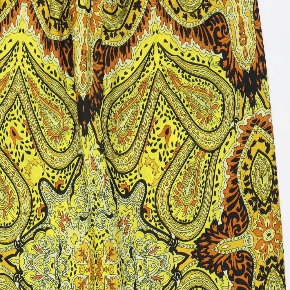 Boohoo Womens Yellow Geometric Polyester Harem Trousers Size 14 L31 in Regular Snap