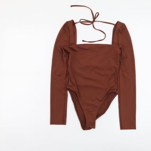 Topshop Womens Brown Polyester Bodysuit One-Piece Size 4 Snap