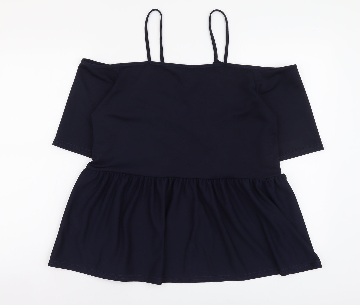 PRETTYLITTLETHING Womens Blue Polyester Basic Blouse Size 16 Off the Shoulder - Ruched