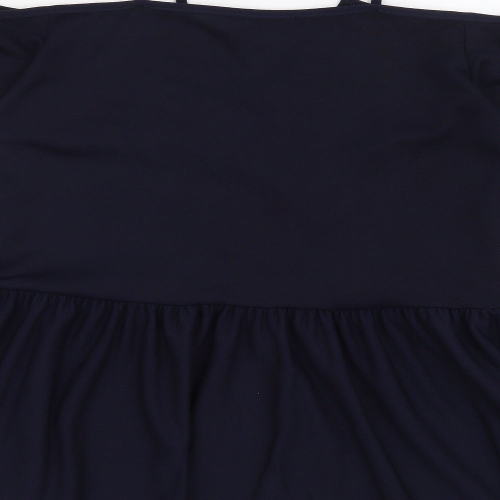 PRETTYLITTLETHING Womens Blue Polyester Basic Blouse Size 16 Off the Shoulder - Ruched