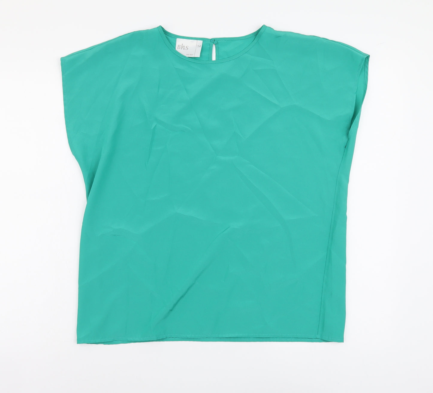 BHS Womens Green Polyester Basic Blouse Size 14 Round Neck