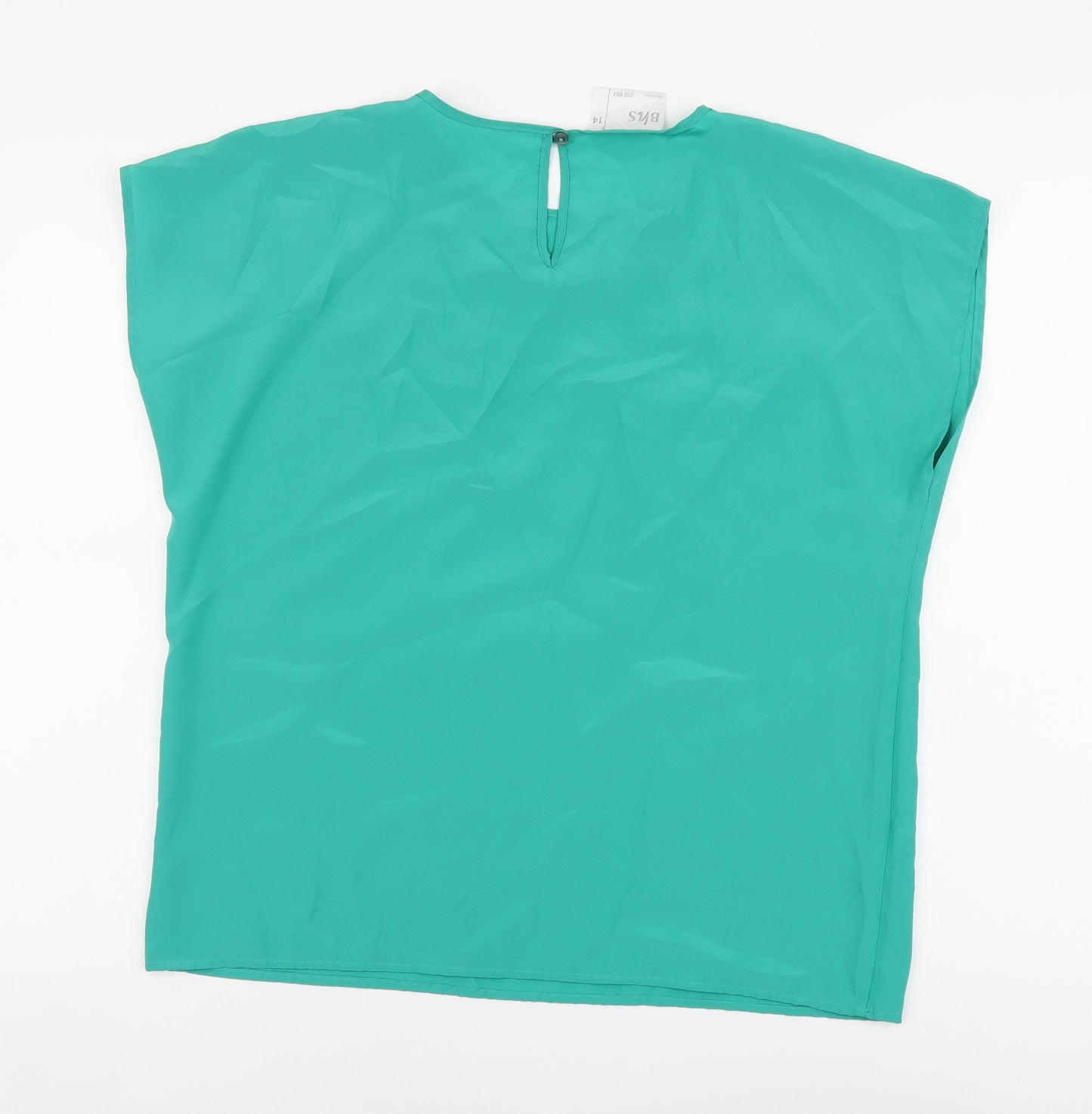 BHS Womens Green Polyester Basic Blouse Size 14 Round Neck