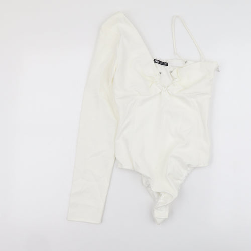 Zara Womens Ivory Polyester Bodysuit One-Piece Size S Snap