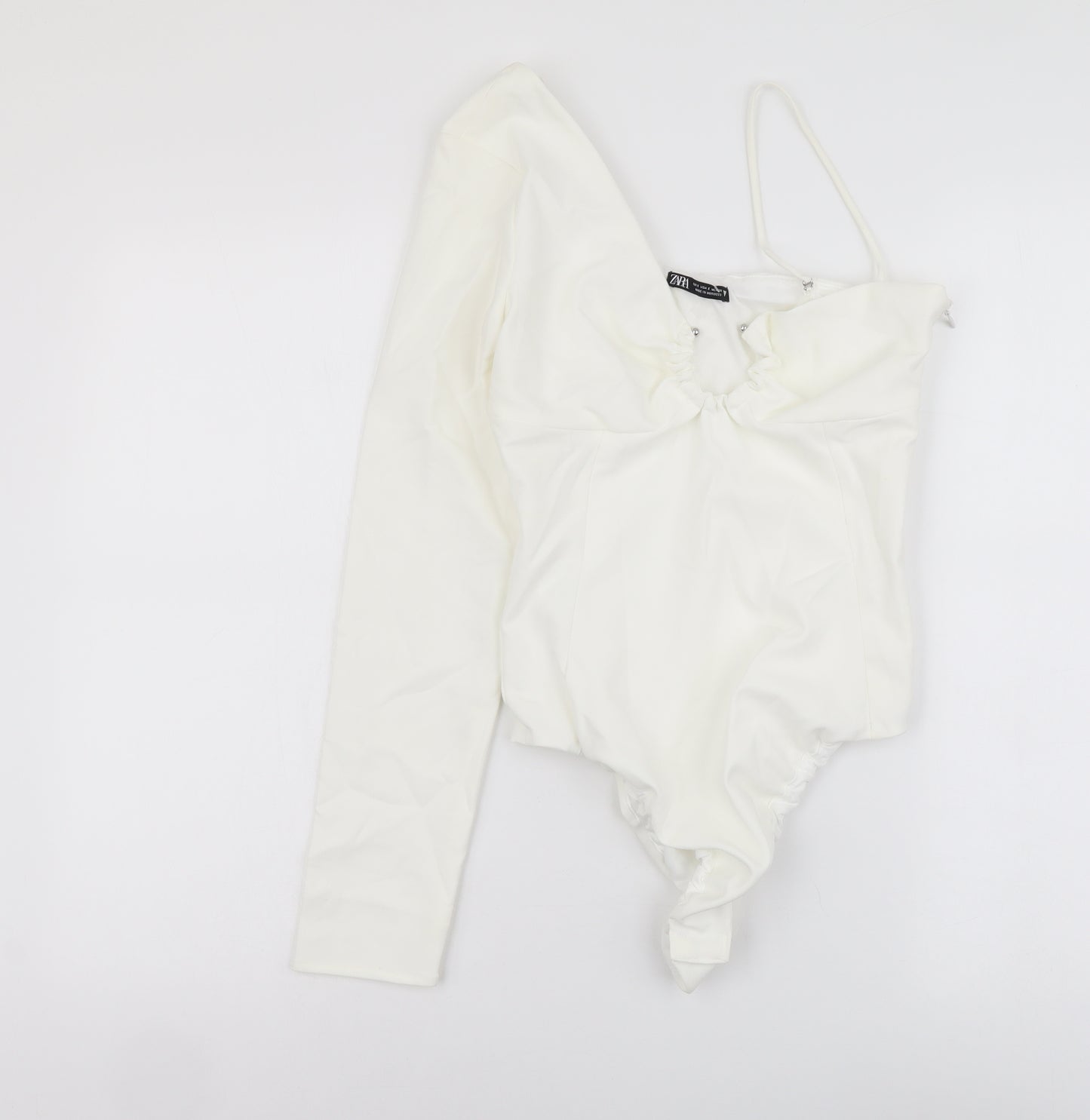 Zara Womens Ivory Polyester Bodysuit One-Piece Size S Snap