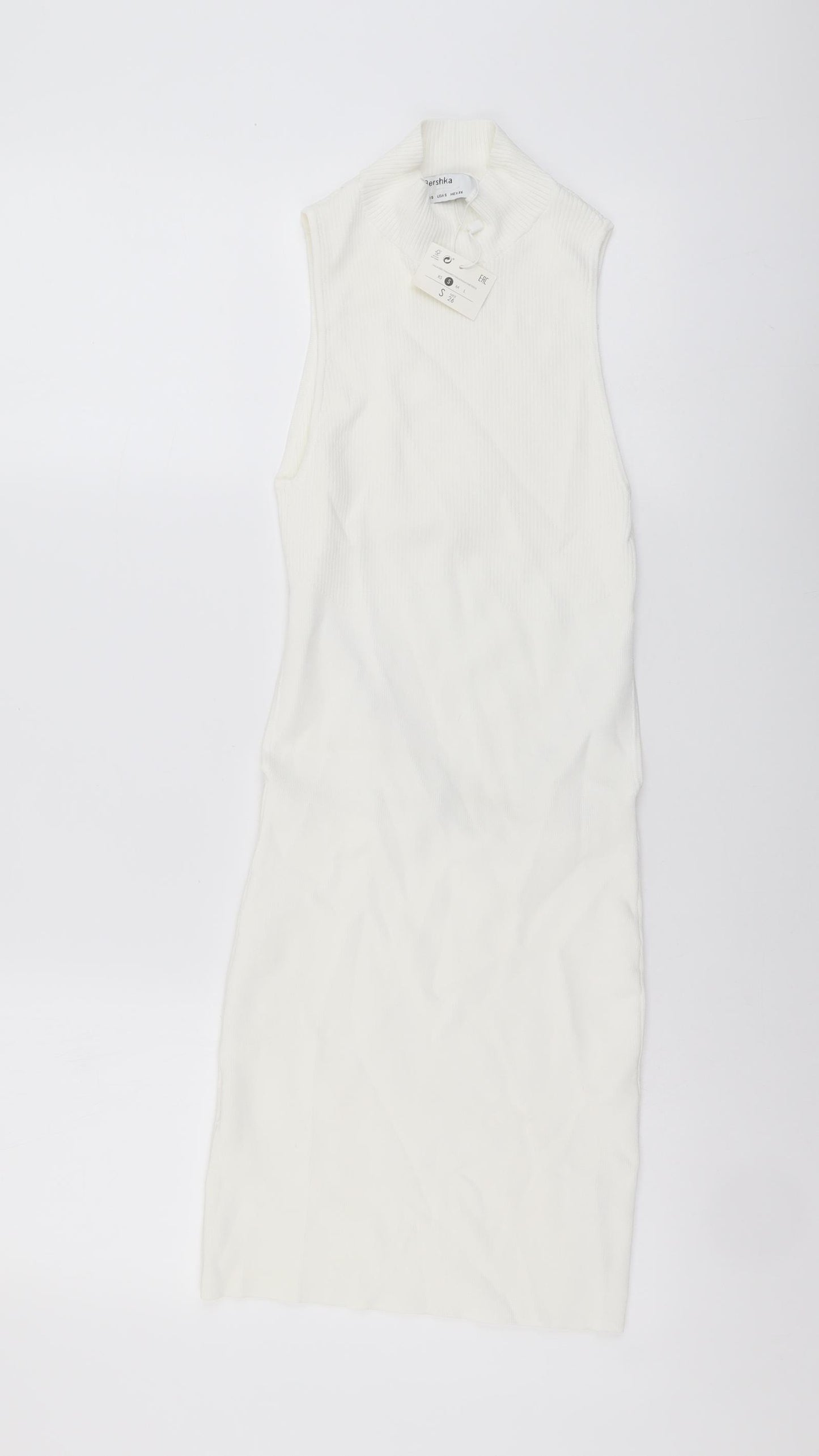 Bershka Womens Ivory Viscose Jumper Dress Size S Mock Neck Pullover