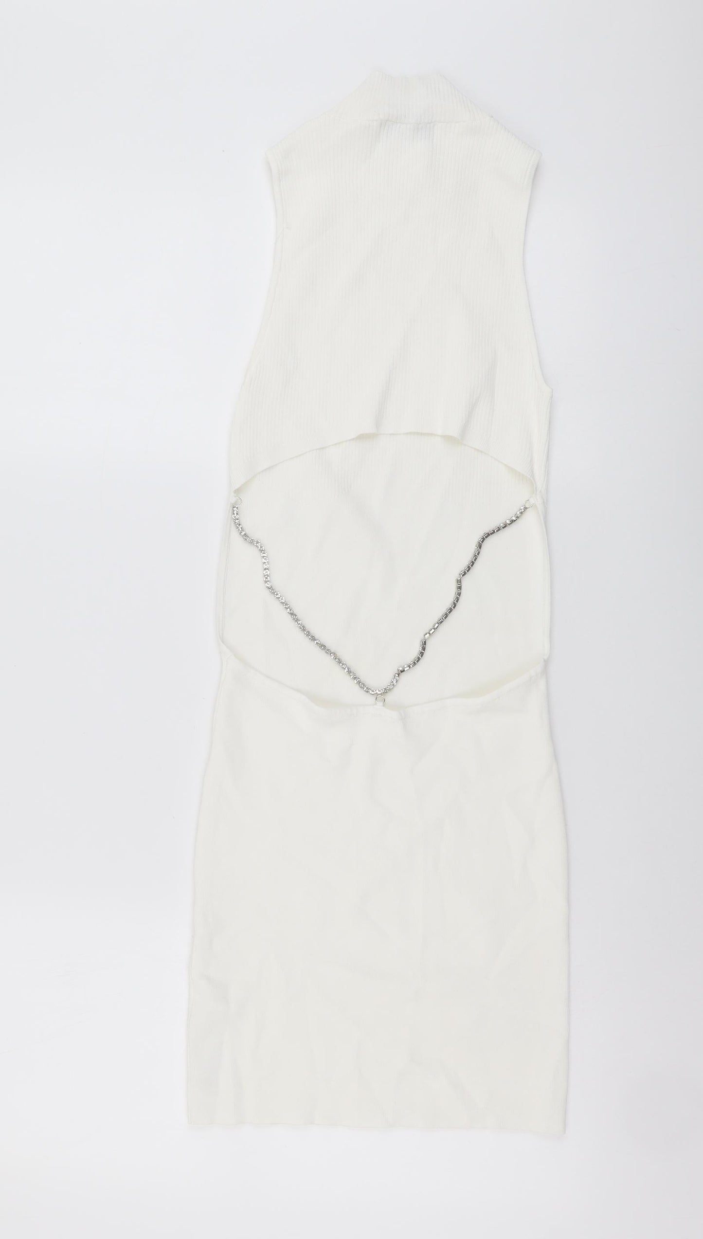 Bershka Womens Ivory Viscose Jumper Dress Size S Mock Neck Pullover