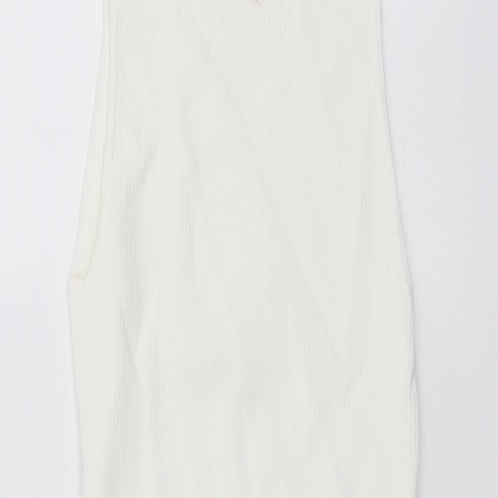 Bershka Womens Ivory Viscose Jumper Dress Size S Mock Neck Pullover