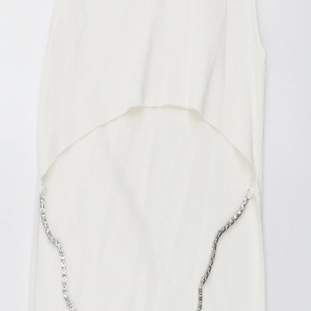 Bershka Womens Ivory Viscose Jumper Dress Size S Mock Neck Pullover