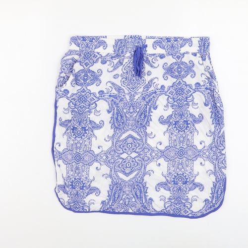 Marks and Spencer Womens Blue Geometric Viscose Straight & Pencil Skirt Size 12 Drawstring