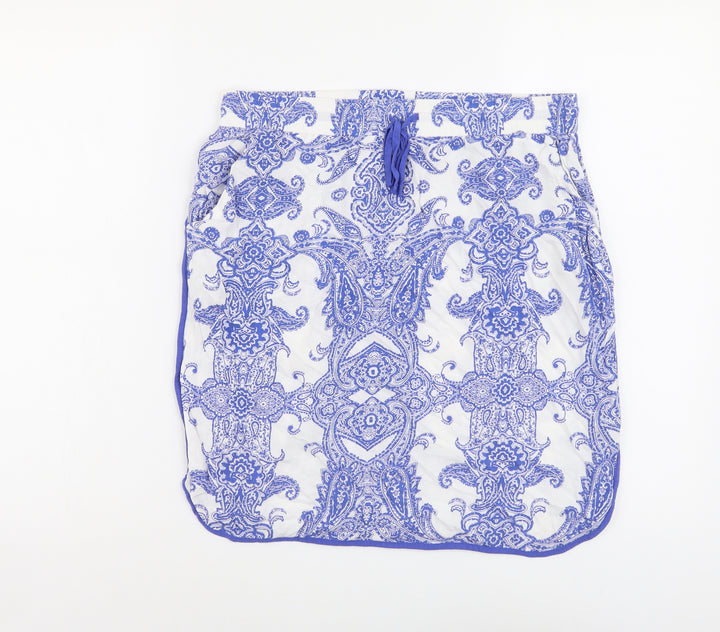 Marks and Spencer Womens Blue Geometric Viscose Straight & Pencil Skirt Size 12 Drawstring