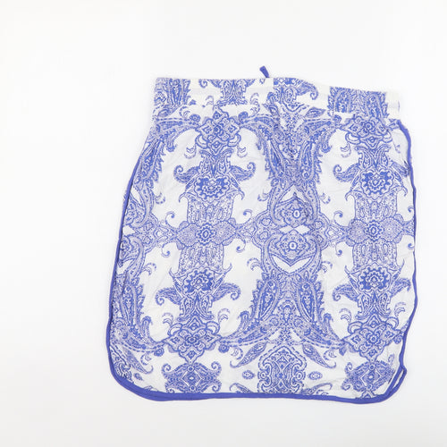 Marks and Spencer Womens Blue Geometric Viscose Straight & Pencil Skirt Size 12 Drawstring