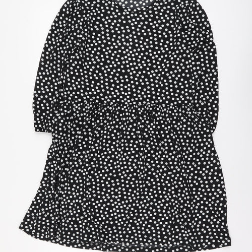 Stradivarius Womens Black Polka Dot Polyester Fit & Flare Size L Round Neck Pullover