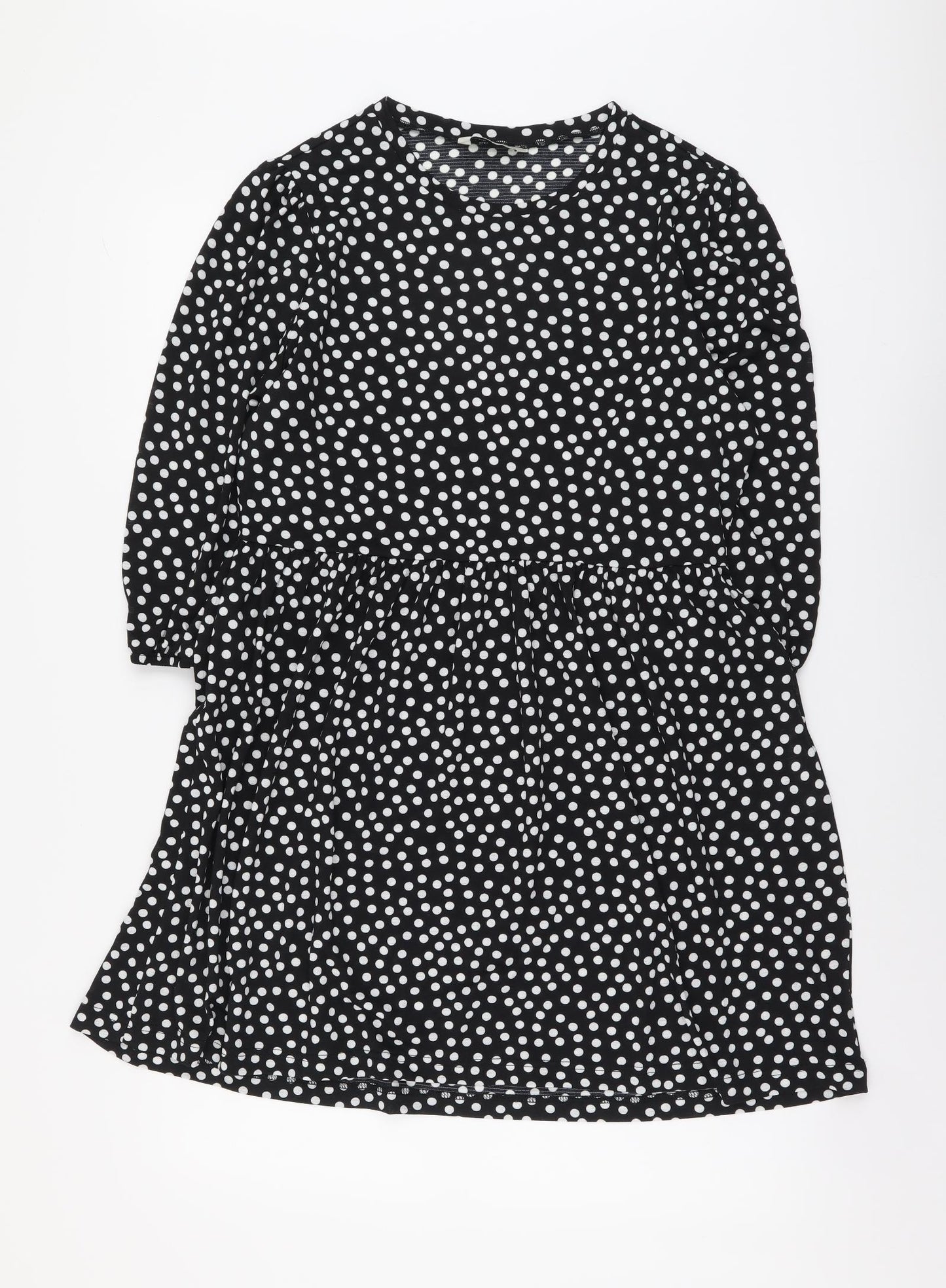 Stradivarius Womens Black Polka Dot Polyester Fit & Flare Size L Round Neck Pullover