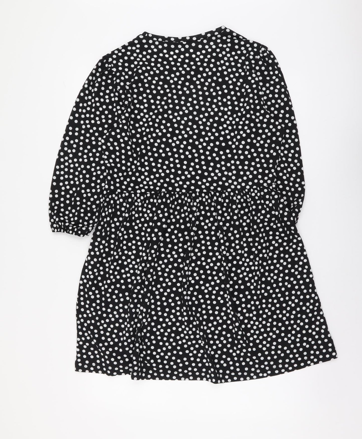 Stradivarius Womens Black Polka Dot Polyester Fit & Flare Size L Round Neck Pullover