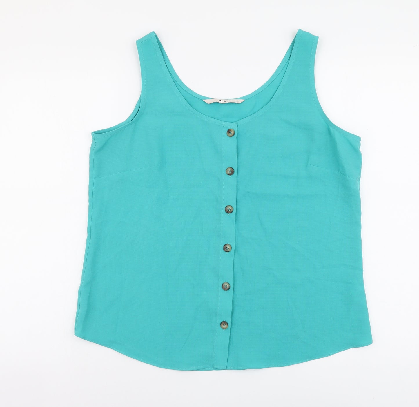 TU Womens Blue Polyester Basic Tank Size 14 Scoop Neck