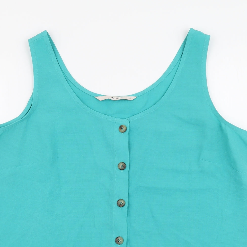 TU Womens Blue Polyester Basic Tank Size 14 Scoop Neck