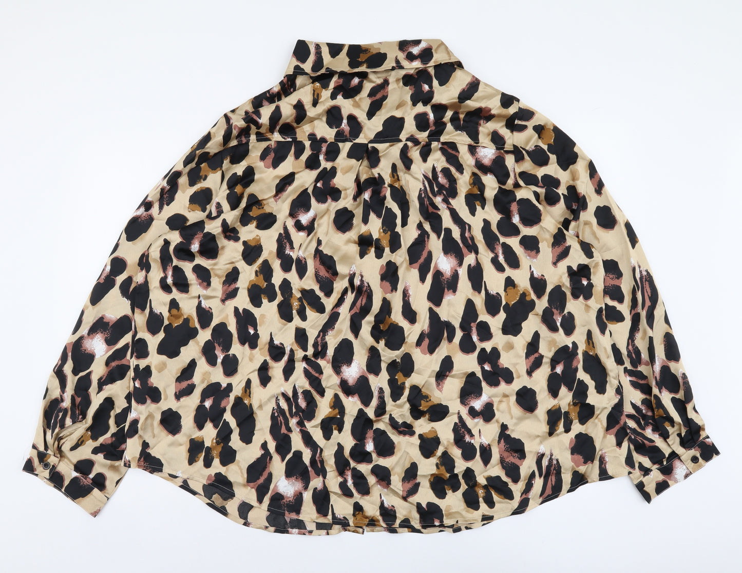 Boohoo Womens Brown Animal Print Polyester Basic Button-Up Size 22 V-Neck - Leopard Print