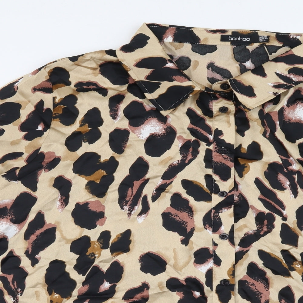 Boohoo Womens Brown Animal Print Polyester Basic Button-Up Size 22 V-Neck - Leopard Print