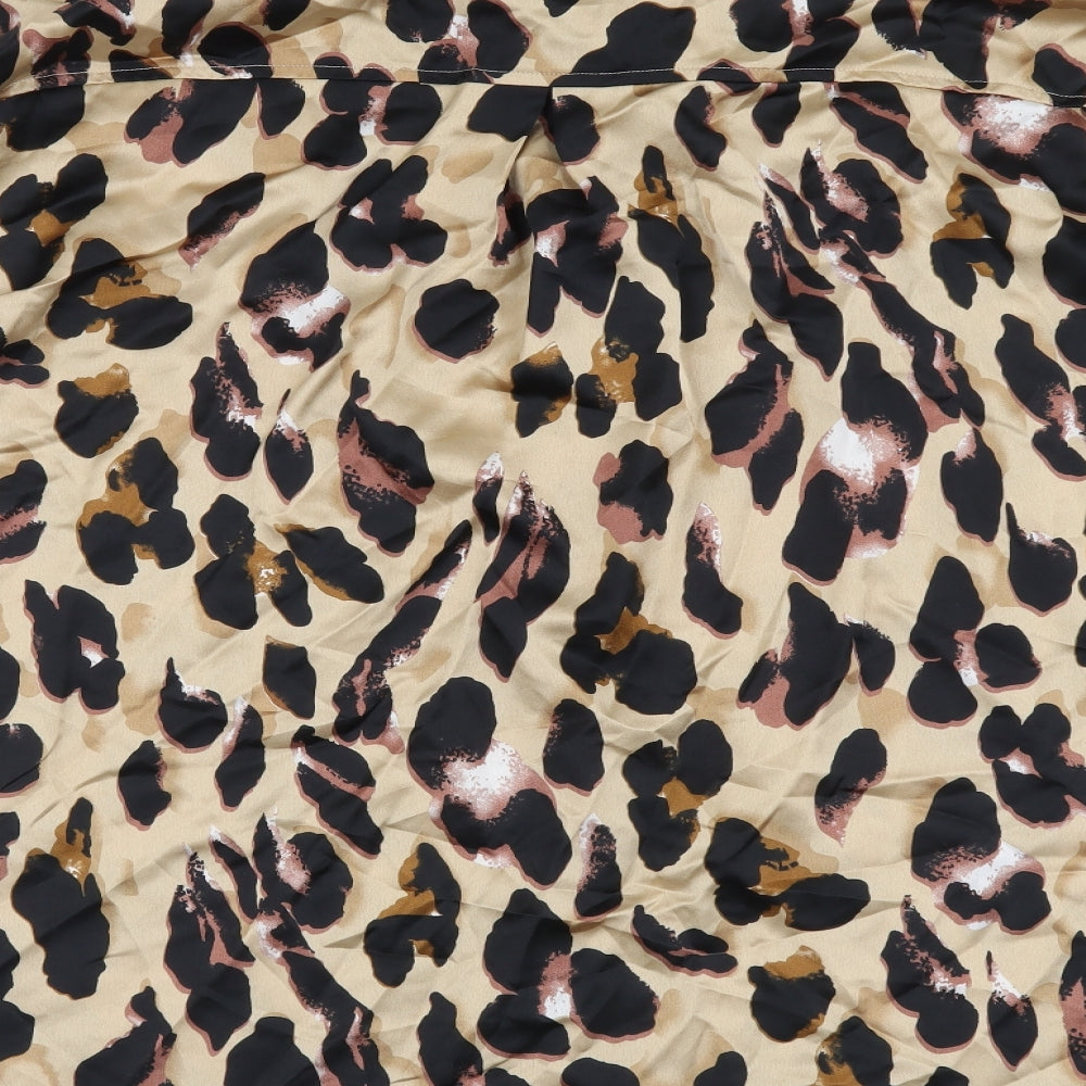 Boohoo Womens Brown Animal Print Polyester Basic Button-Up Size 22 V-Neck - Leopard Print
