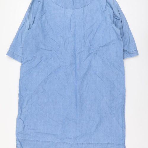 White Stuff Womens Blue Cotton Shift Size 14 V-Neck Button