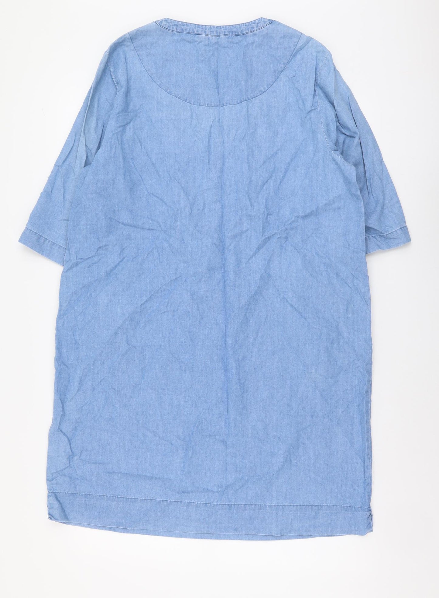 White Stuff Womens Blue Cotton Shift Size 14 V-Neck Button