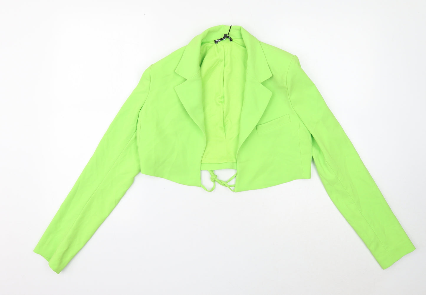 Zara Womens Green Overcoat Jacket Size S Tie - Cropped