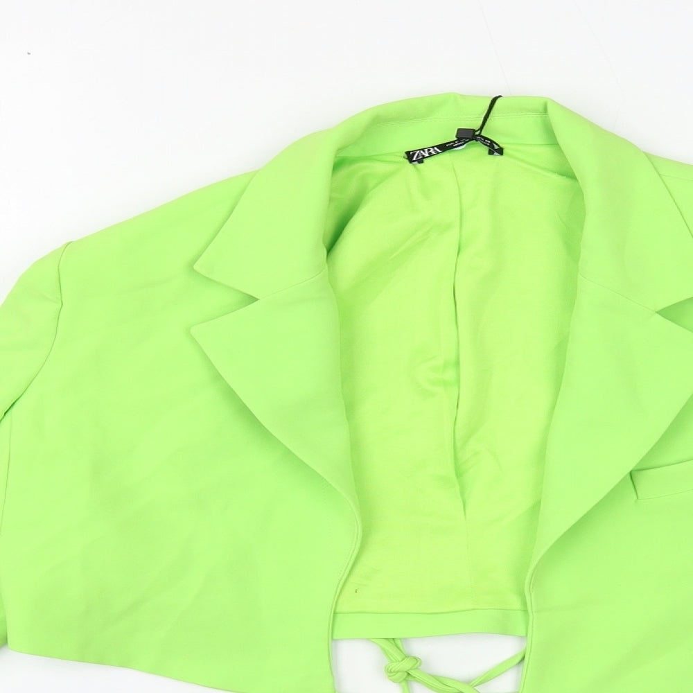 Zara Womens Green Overcoat Jacket Size S Tie - Cropped