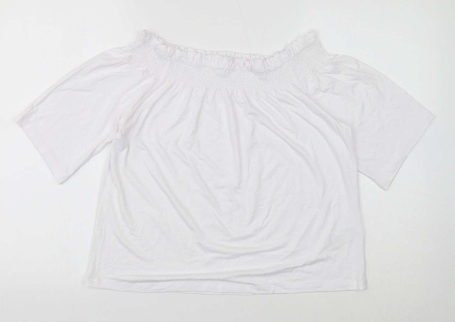 Marks and Spencer Womens White Viscose Basic T-Shirt Size 10 Off the Shoulder