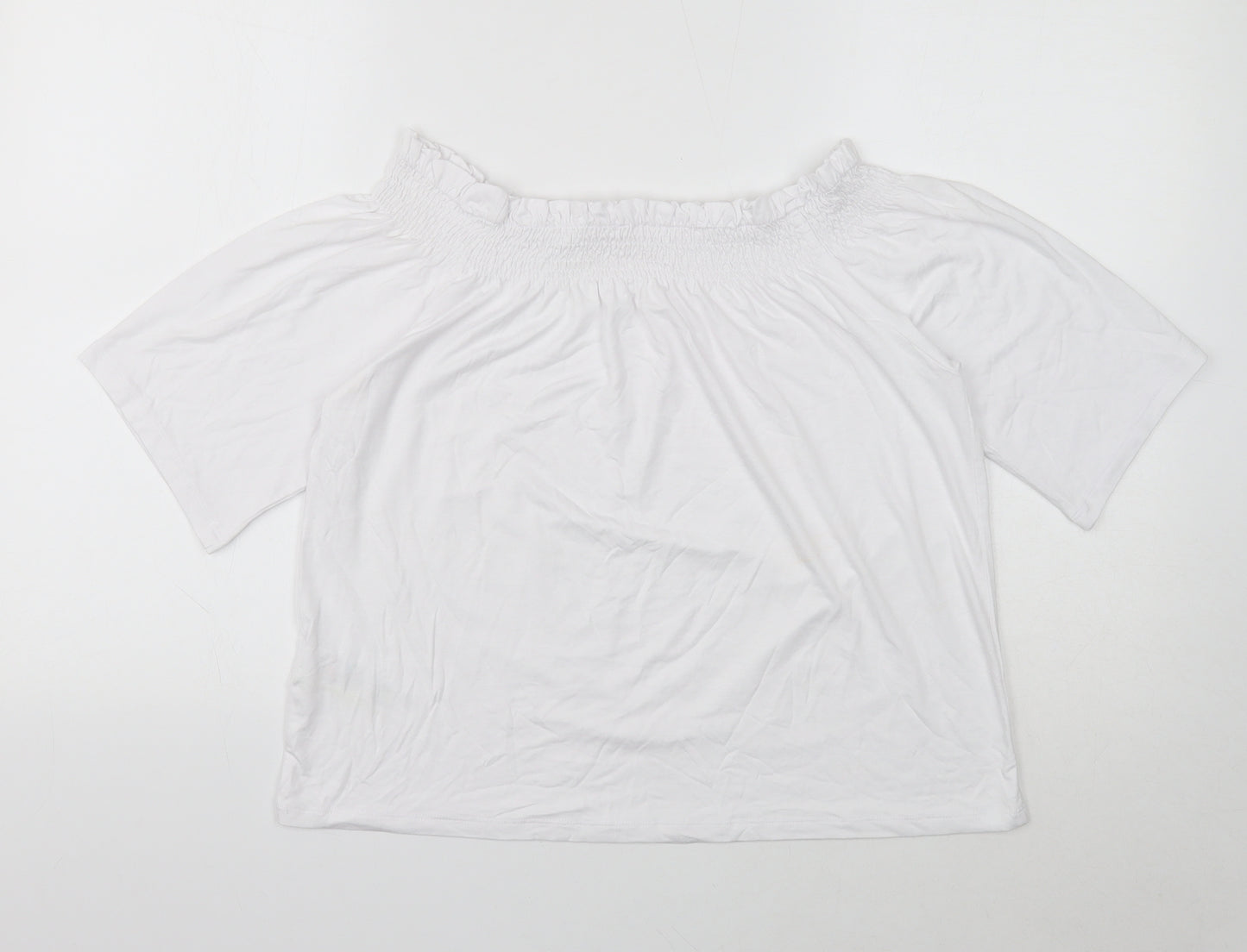 Marks and Spencer Womens White Viscose Basic T-Shirt Size 10 Off the Shoulder