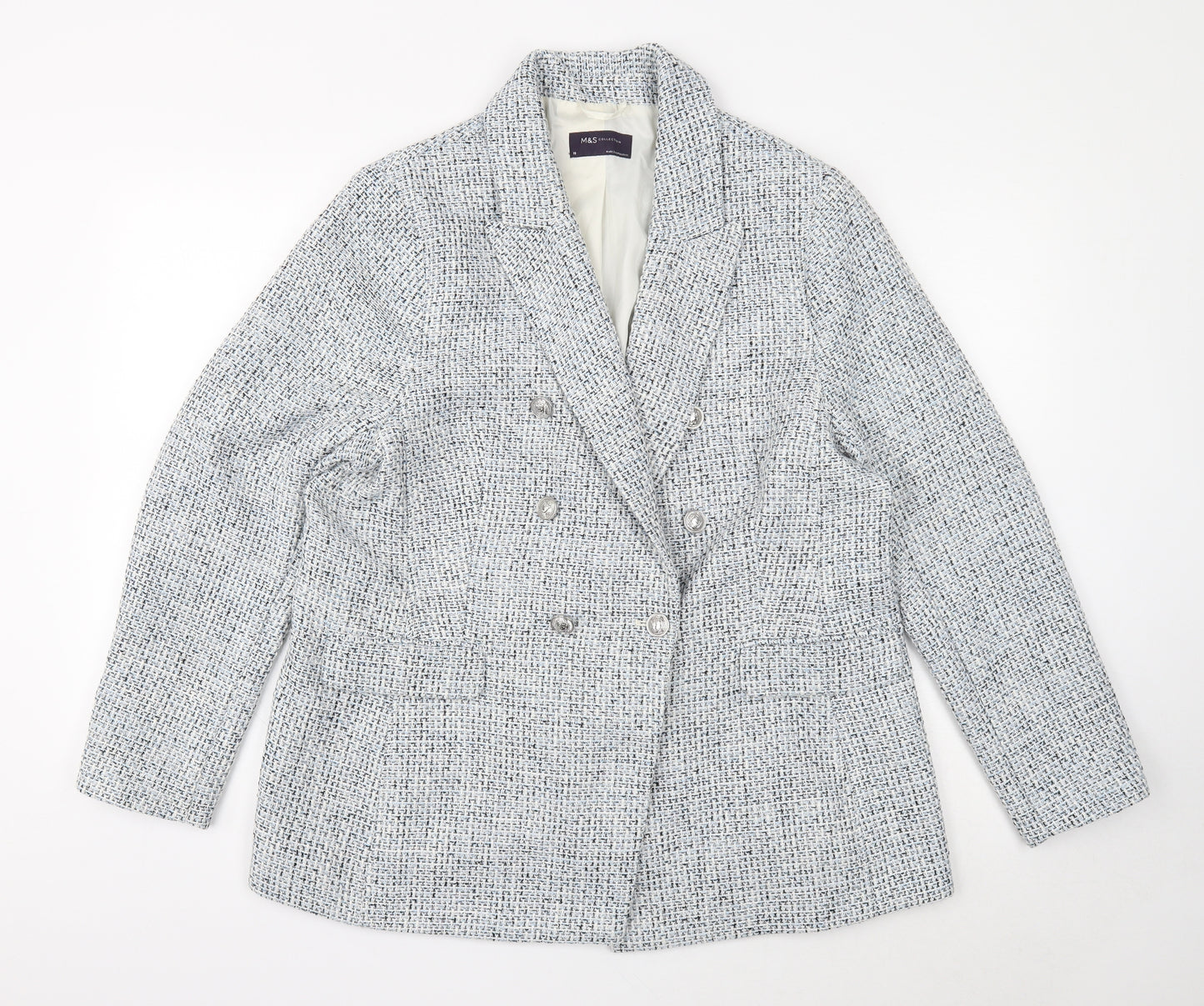 Marks and Spencer Womens Blue Geometric Overcoat Blazer Size 18 Button
