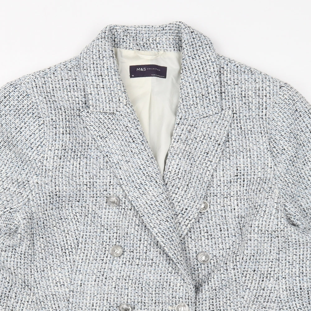 Marks and Spencer Womens Blue Geometric Overcoat Blazer Size 18 Button