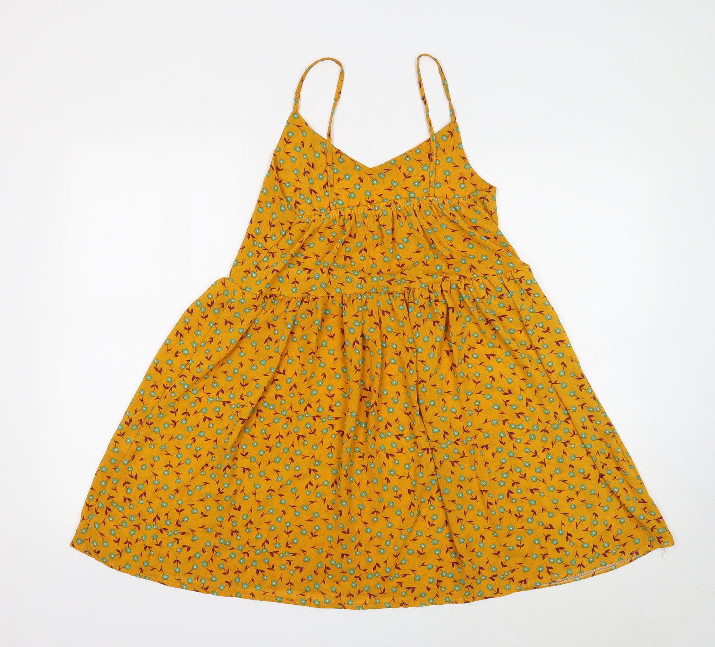 Preworn Womens Yellow Geometric Polyester Tank Dress Size S V-Neck Pullover