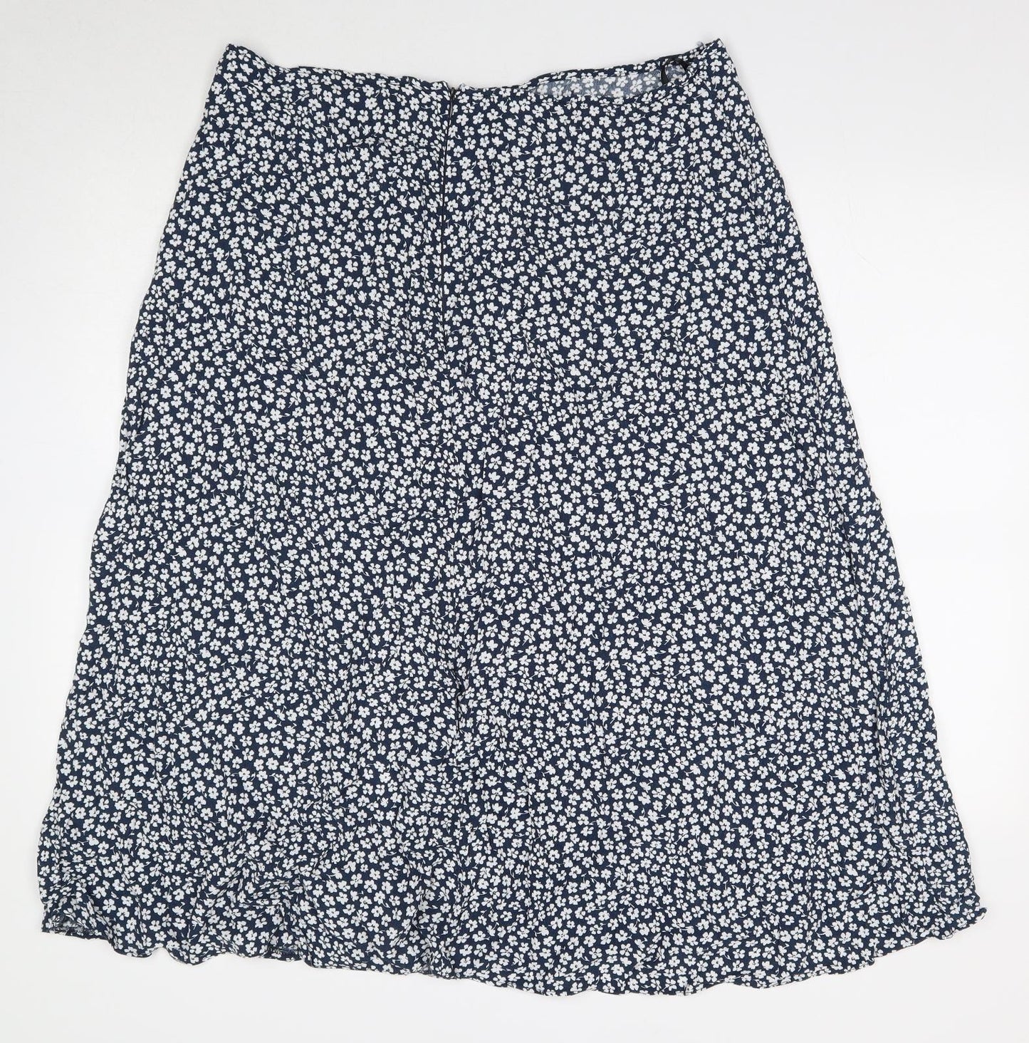 Primark Womens Blue Floral Viscose Flare Skirt Size 20 Zip