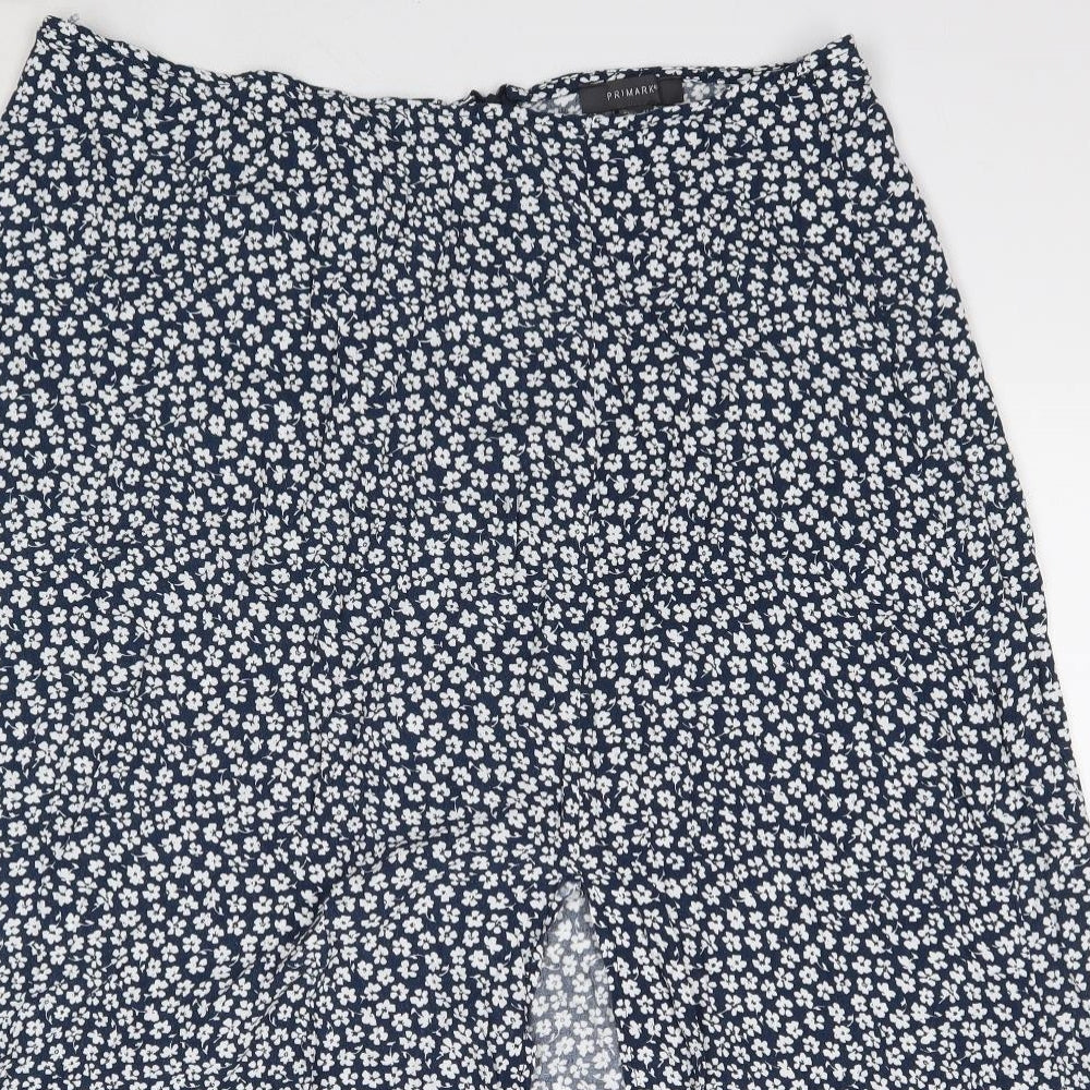 Primark Womens Blue Floral Viscose Flare Skirt Size 20 Zip