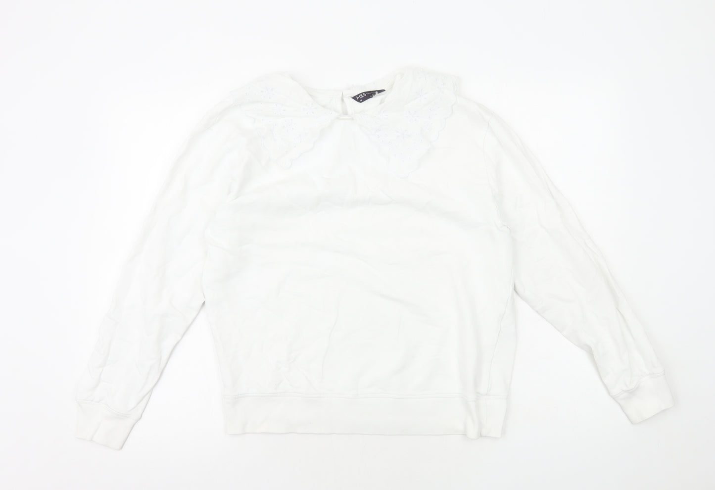 Marks and Spencer Womens White Cotton Pullover Sweatshirt Size 12 Pullover
