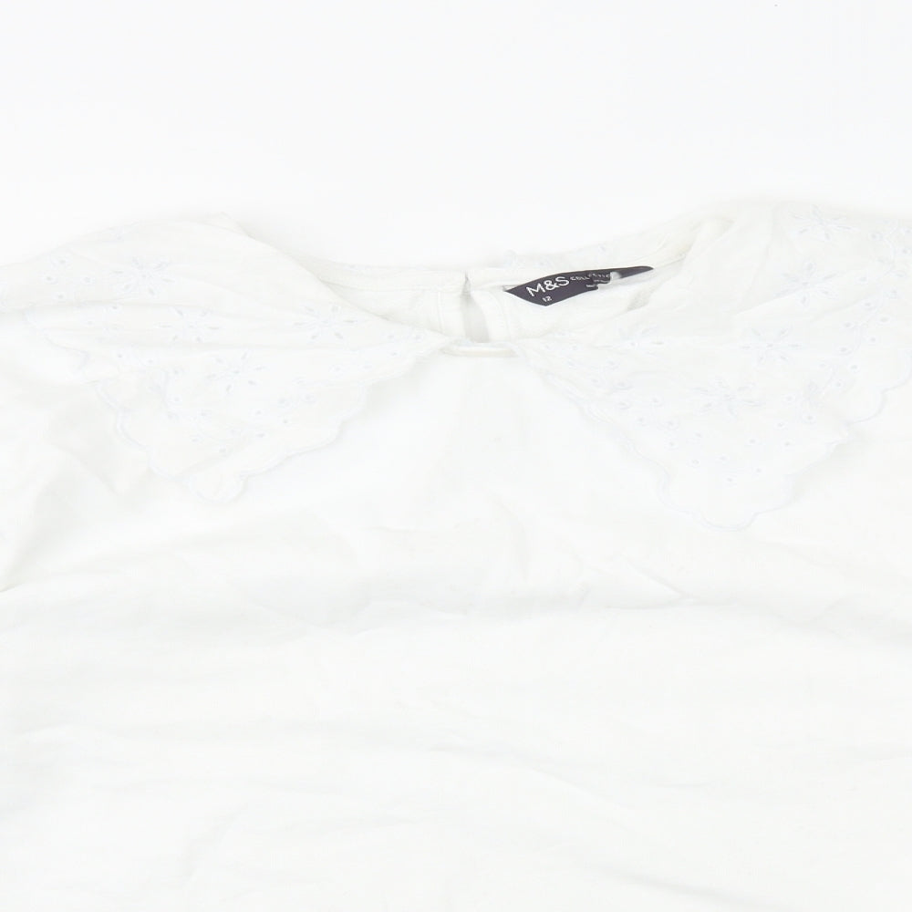 Marks and Spencer Womens White Cotton Pullover Sweatshirt Size 12 Pullover